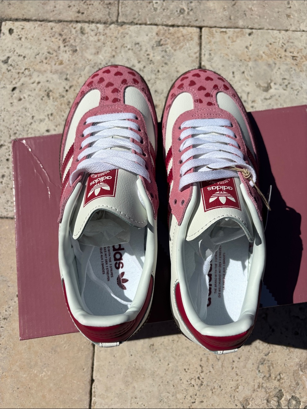 Adidas Samba White and Pink Heart-Print Sneakers COMME des GARÇONS collab 6.5 - Picture 3 of 12